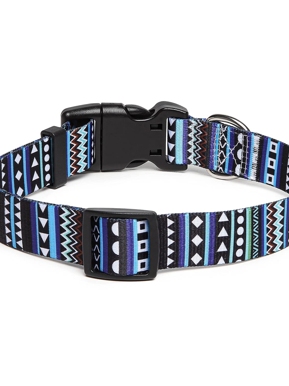Blue Black Aztec Geometric Adjustable Dog Collar Quick-Release Buckle Medium